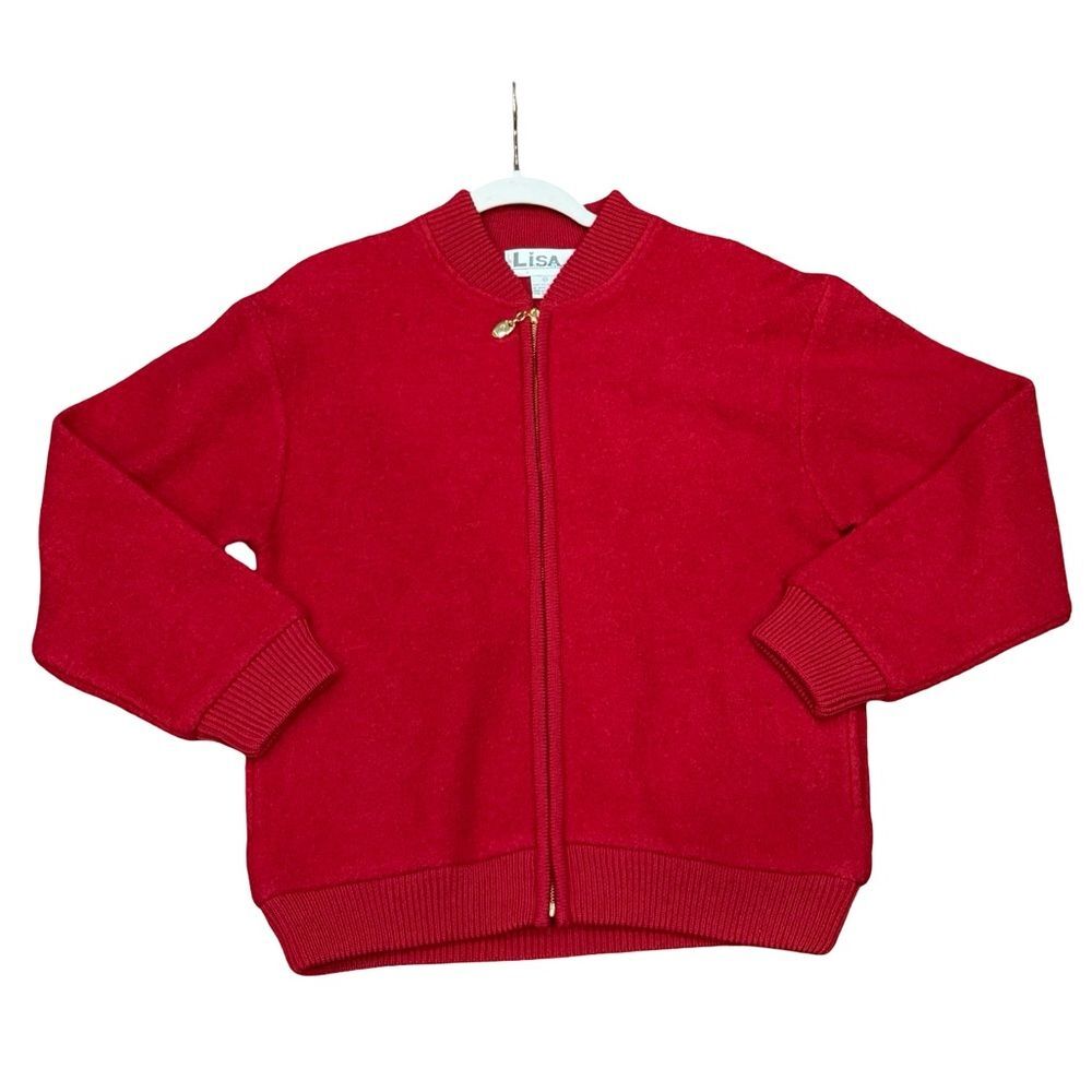 ❤️ Lisa International Women’s Boiled Wool Zipper Jacket – Red, Size‎ Medium